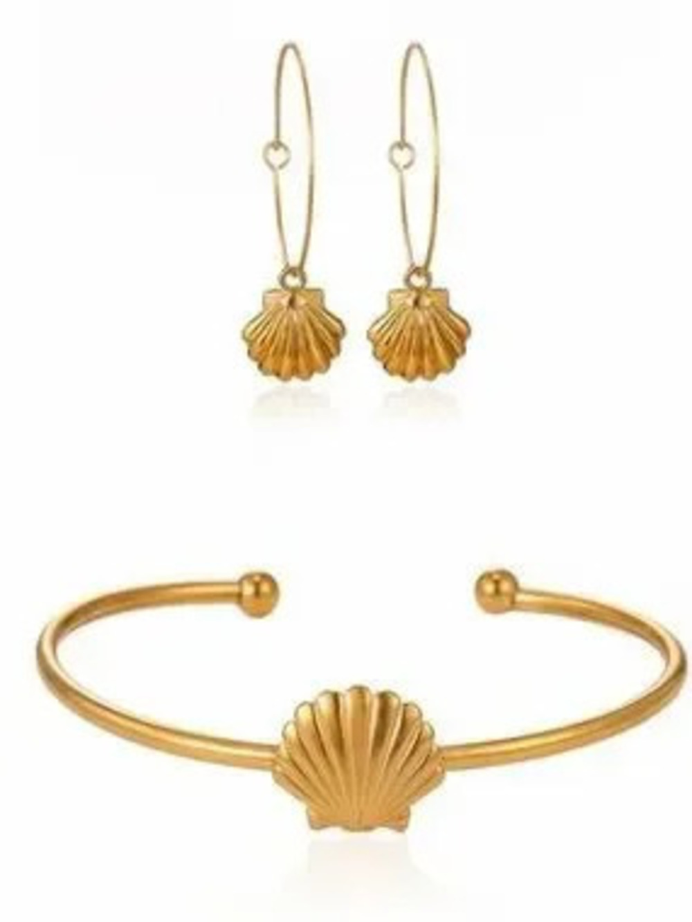 Shell Jewelry Set Hoop Earrings and Cuff Bracelet